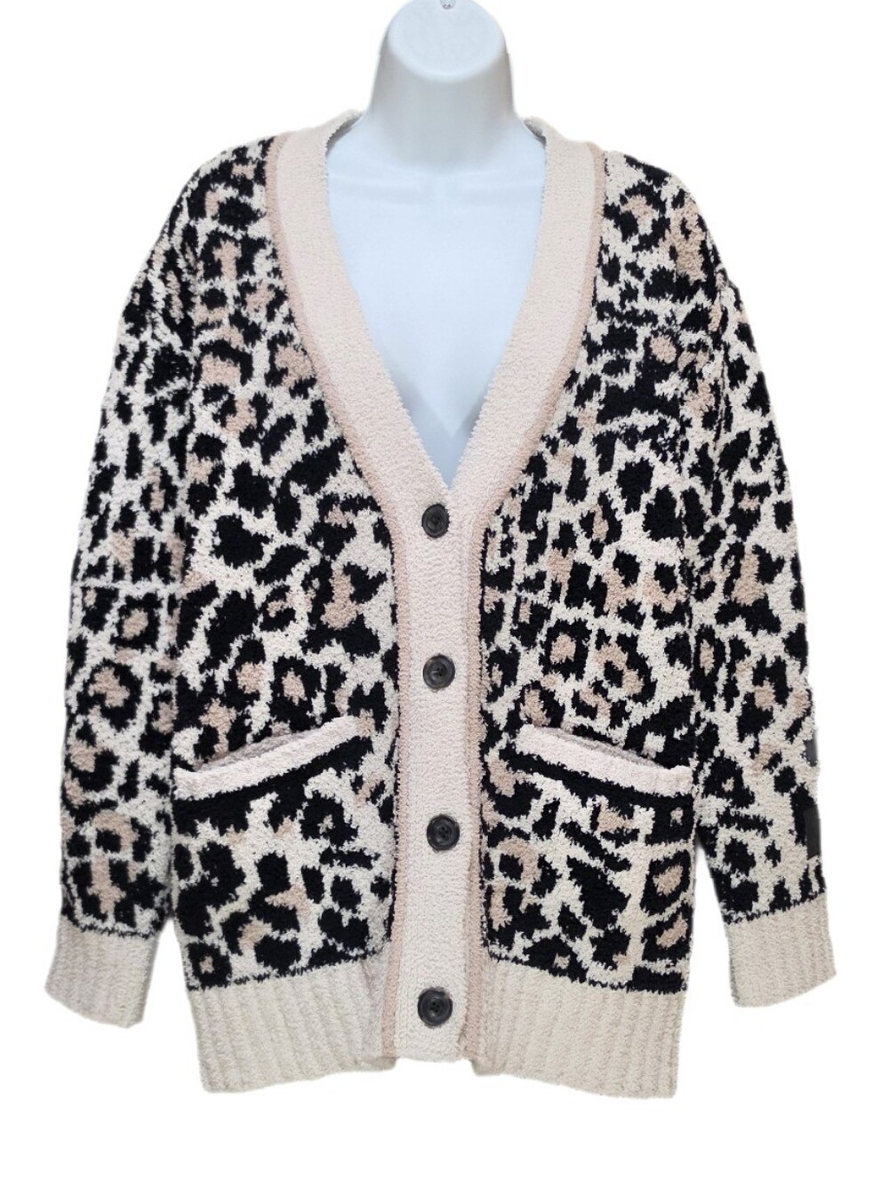 Kashwere Chenilla Classic Leopard Cardigan Sweater Plush Cozy Relaxed Fit Small